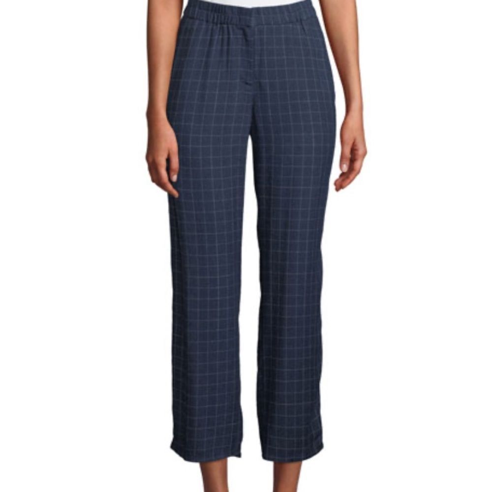 Eileen Fisher Navy Checkered Ankle Pants